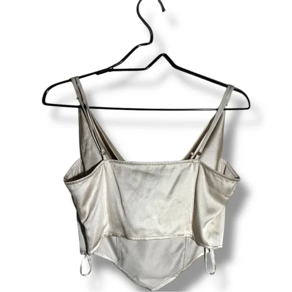 H&M Chic Ivory Satin Skinny Strap Cowl Neck Women's Cropped Camisole Top - Picture 13 of 16